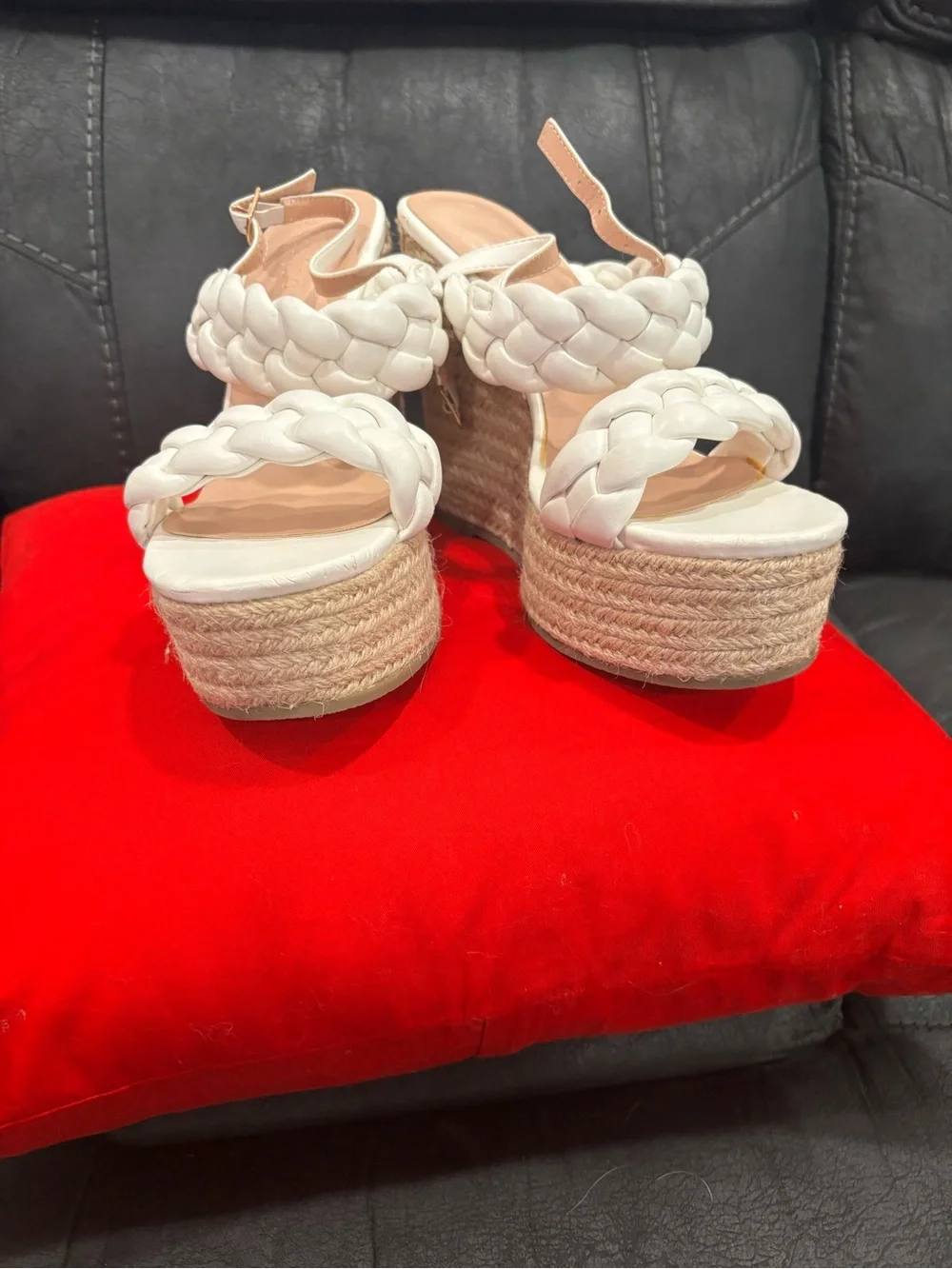 White Braided Espadrille Platform Sandals - Women Never Wore